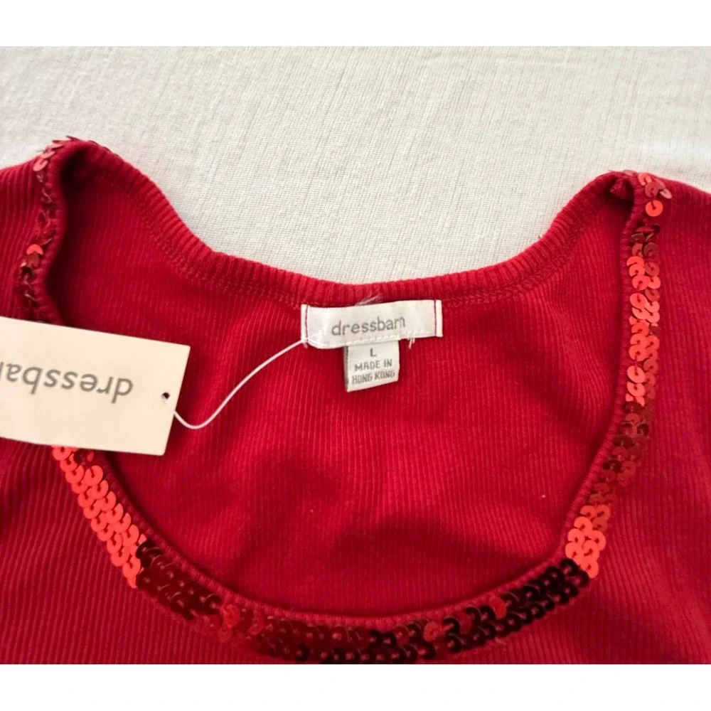 Dressbarn Girls Red Ribbed Sequin Trim Tank Top Size L Holiday Sleeveless Shirt
